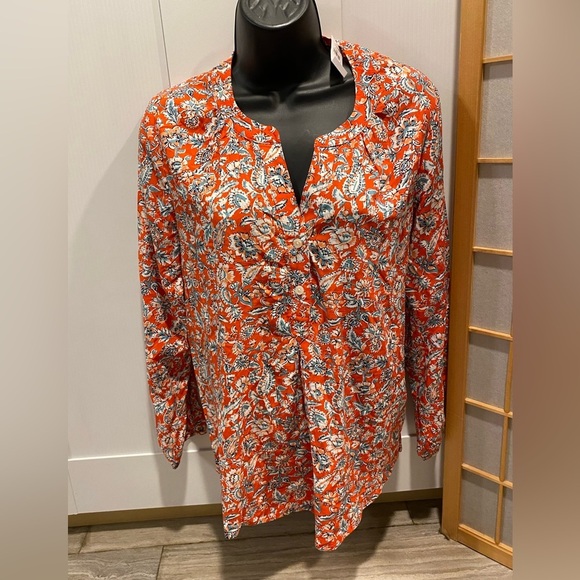 New NWT Old Navy Women Floral V Neck Long Sleeve Blouse Small Red blue - Picture 1 of 5